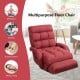 Red folding lazy floor chair with armrests and pillow, adjustable back support for gaming, napping, or relaxation.