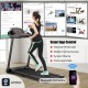 Electric treadmill with 2.25HP motor, LED monitor, and Bluetooth for app control, ideal for home workouts.