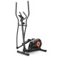 Elliptical exercise machine with LCD monitor, 8-level magnetic resistance, and front transport wheels for easy mobility.