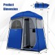 Double-room camping toilet tent in blue, featuring a sturdy steel frame and mesh design for ventilation, ideal for.