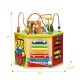 Colorful 7-in-1 wooden activity cube toy with bead maze, xylophone, and shape sorter for kids' early education and fun.