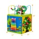 Colorful 5-in-1 wooden activity cube toy with bead maze, xylophone, and gear for early education and fun for kids.