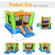 Kids inflatable bounce house with curved slide, made of waterproof oxford cloth, perfect for indoor and outdoor fun.