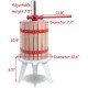 1.6-gallon fruit wine press with oak wood cage and steel base, ideal for making juice and wine at home.