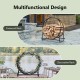 30-inch black powder-coated steel firewood rack with double-ring design for indoor or outdoor use by the fireplace.