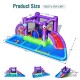 Inflatable water slide castle featuring a jumping area, splash pool, and slide, designed for backyard fun for kids.