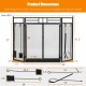 3-panel folding wrought iron fireplace screen in black with tools set, designed for safety and durability, ideal for.