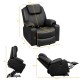 Electric power lift recliner chair in black with massage features, USB port, and cup holders for ultimate comfort.