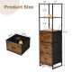 Freestanding vertical dresser with 3 drawers and 3 shelves in rustic brown, ideal for compact storage in any room.