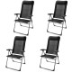 Set of 2 black portable patio folding dining chairs with adjustable headrests, ideal for camping and outdoor use.