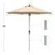 9ft beige patio umbrella with aluminum pole, featuring a crank mechanism and air vent design for outdoor shade.