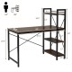 47.5-inch tan writing desk with 4-tier shelves, adjustable height, and X-shape iron frame for stability and.
