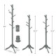 Adjustable gray wooden coat rack with 8 hooks, tri-legged base, and customizable height for home or office use.