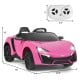 Pink 12V RC electric vehicle with remote control, LED lights, and safety features for kids' outdoor fun.