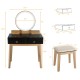 Makeup vanity table set in black with LED mirror, four drawers, and cushioned stool for elegant dressing areas.