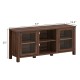 Walnut TV stand with tempered glass doors, 2-tier shelves, and adjustable design, perfect for living room storage.