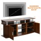 63-inch walnut TV entertainment console with 2 cabinets, spacious top for TVs up to 70", and removable central shelf.
