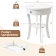 Round white end table with open drawer and shelf, made of MDF, ideal for bedside or living room use.
