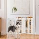 Freestanding 36-inch white wooden pet gate with flexible hinges, ideal for small to medium dogs, perfect for home.