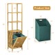 Bamboo tower hamper organizer with 3-tier storage shelves, featuring a tilt-out design for easy laundry access.