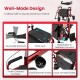 Foldable rollator walker with a wide seat, detachable footrests, and sturdy aluminum frame for seniors' comfort and.