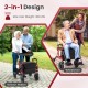 2-in-1 foldable rollator walker and wheelchair in red, featuring pneumatic tires and adjustable height for seniors.