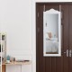 Wall-mounted jewelry armoire with full-size mirror, featuring organized storage for earrings, necklaces, and rings.