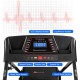 Foldable treadmill with LCD display, speed settings, and heart rate sensor for indoor exercise and space-saving storage.