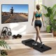 Under desk treadmill in use, featuring a 2.5HP motor, anti-slip running belt, and remote control for home office.