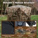 Side view of the 2-6 Person Hunting Blind featuring camouflage design, waterproof fabric, and sturdy fiberglass poles.