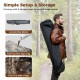 Side-by-side hunting blinds with camouflage pattern, featuring easy setup and two storage bags for transportation.