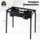 2 Burner Propane Stove in black features adjustable regulator and hose, ideal for camping and outdoor cooking.
