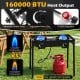 2 Burner propane stove with 160000 BTU output, adjustable regulator, and hose, perfect for camping and outdoor cooking.
