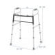 Folding walker with adjustable height, lightweight aluminum frame, and non-slip rubber foot pads for safe mobility.