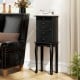 Elegant black jewelry armoire with 4 drawers, mirror, and necklace hooks, perfect for organized storage in any room.