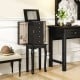 Jewelry armoire cabinet in black with mirror, featuring 4 drawers and 2 necklace doors for organized storage.
