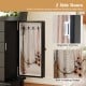 Jewelry armoire with built-in mirror, featuring 2 side doors and 8 hooks for necklaces, in elegant black finish.