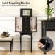Jewelry armoire cabinet in black with mirror, featuring 4 drawers and 8 hooks for organized storage of necklaces and.