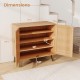 4-tier shoe cabinet with ventilated woven doors, teak finish, featuring removable shelves for organized storage.