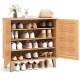 4-tier shoe cabinet in teak with ventilated woven doors, featuring removable shelves for organized shoe storage.