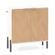2-door buffet cabinet sideboard in white and natural wood with metal legs, ideal for organizing kitchenware and decor.