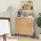 2-door buffet cabinet sideboard in white and natural wood, featuring metal legs, ideal for organizing kitchenware.