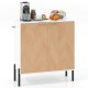 2-door buffet cabinet sideboard in white and natural wood, featuring metal legs and a spacious top for decorations.