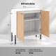 Dimensions of the 2-door buffet cabinet with white finish and natural wood accents, featuring enclosed shelves and.
