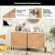 2-door buffet cabinet with natural wood finish, featuring easy-to-hold handles and adjustable metal hinges for.