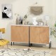 2-door buffet cabinet sideboard in white and natural wood with metal legs, perfect for displaying decor and organizing.