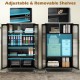2-door black metal storage cabinet showcasing adjustable shelves for customized organization and ample storage space.