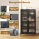 Black 2-door metal storage cabinet with semi-transparent doors, adjustable shelves, and cable management hole for.