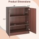 Dimensions of the 2-door modern floor storage cabinet with 3-tier shelf in brown, suitable for versatile interior use.