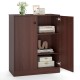 Modern brown 2-door storage cabinet with 3-tier shelves, ideal for kitchen or living room organization.